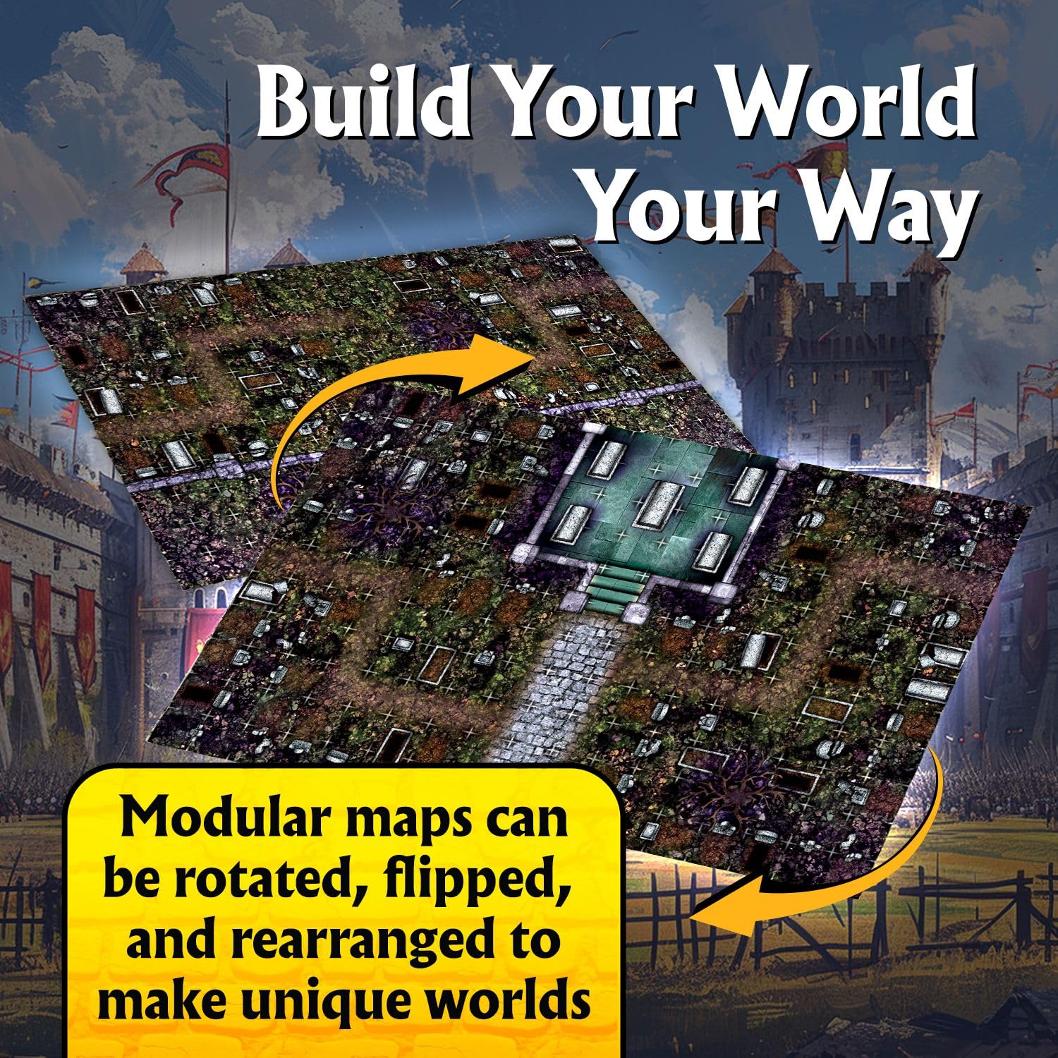 Arcknight The Extras Pack Roleplaying Battlemaps; 16 Modular RPG Maps in 8 Double-Sided Pages, 1" Square Grid, Modular & Versatile Design for Tabletop