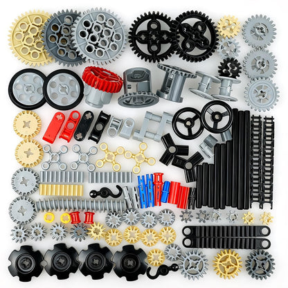 BroTex Technical Parts Pieces Building Set Accessories, Gears Pins Connectors Wheels Axles Racks Differentials, Engine Kits Cars Compatible Major
