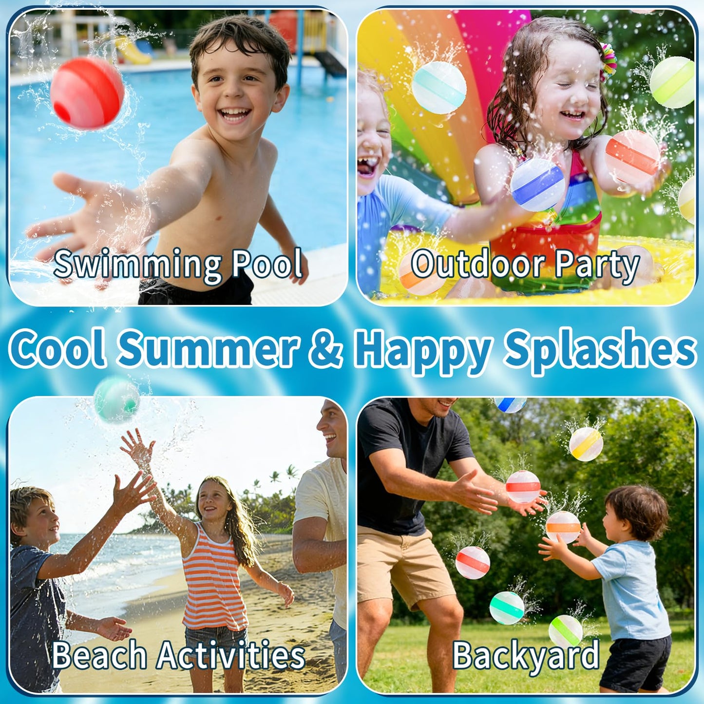 Reusable Water Balloons,Soft Refillable Water Balloons Quick Fill,12 Pack
