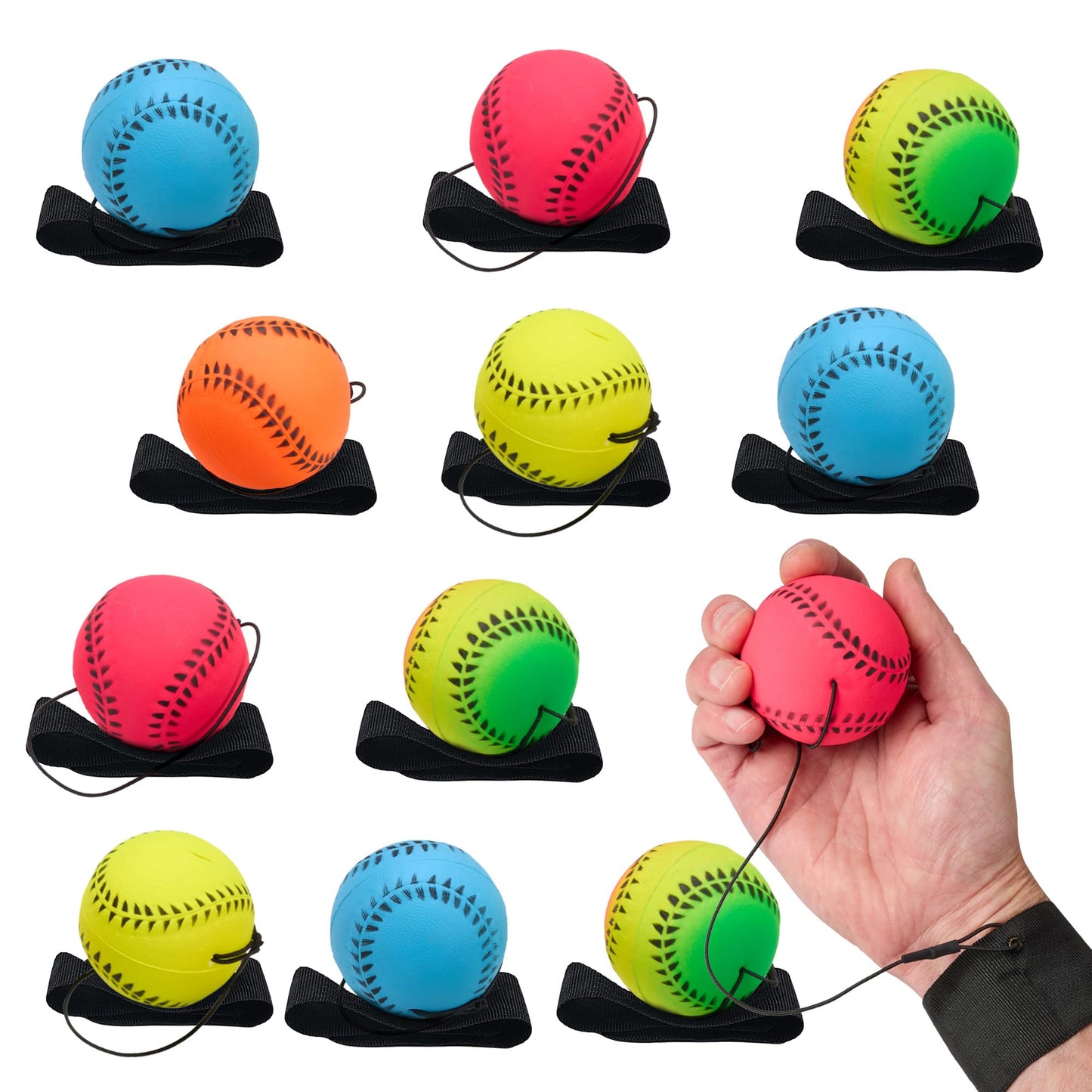 Playbees Wrist Baseballs Neon Reactive - 12 Pack - Practice Sports Balls for Fun Outdoor Activity for Kids - Spring Training, Party Favor, Baseball