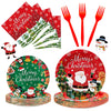 100 Pcs Merry Christmas Plates and Napkins Sets - Cute Winter Christmas Round Tableware, Disposable Chrismas Paper Plates and Napkins Forks for Xmas
