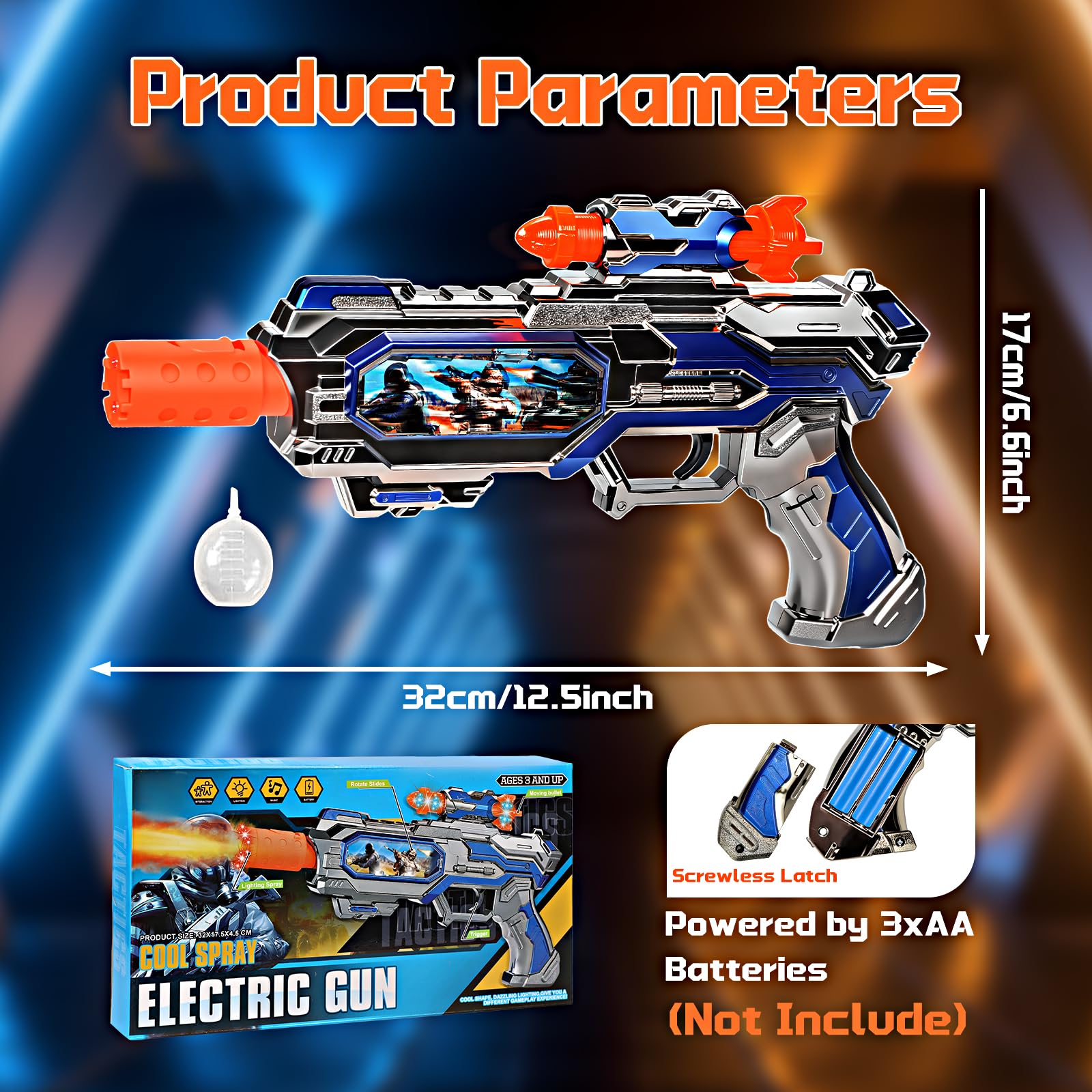 Pakimio Spray Light Up Toy Gun with Sound Effects, Toy Guns for Kids Boys