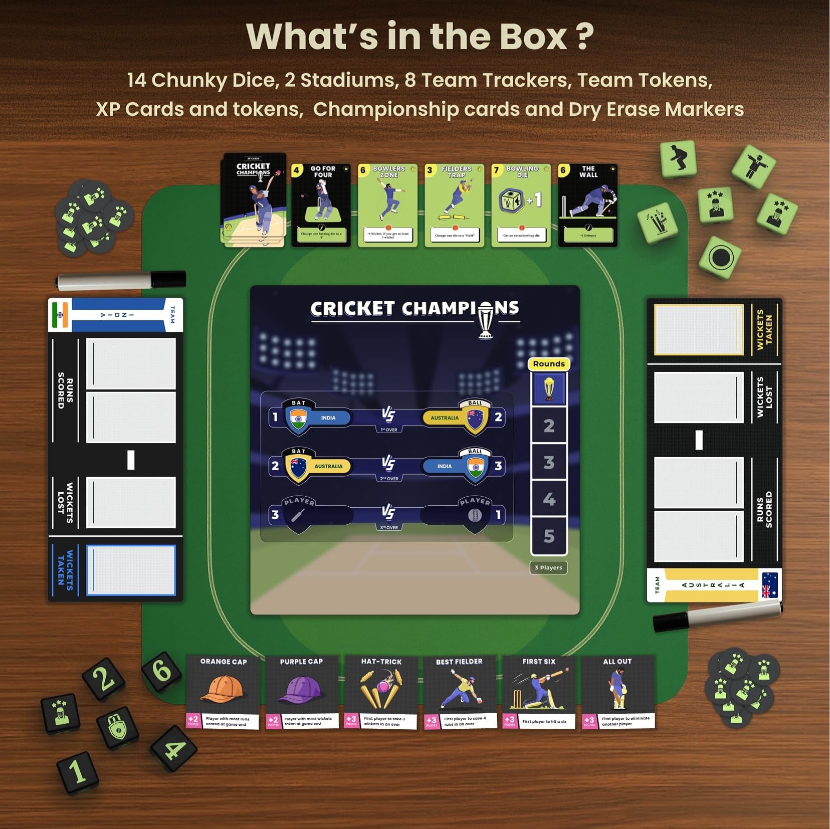 DESI BOARD GAMES Cricket Champions Boardgame | Light Strategy Dice Game | 2-5 Players