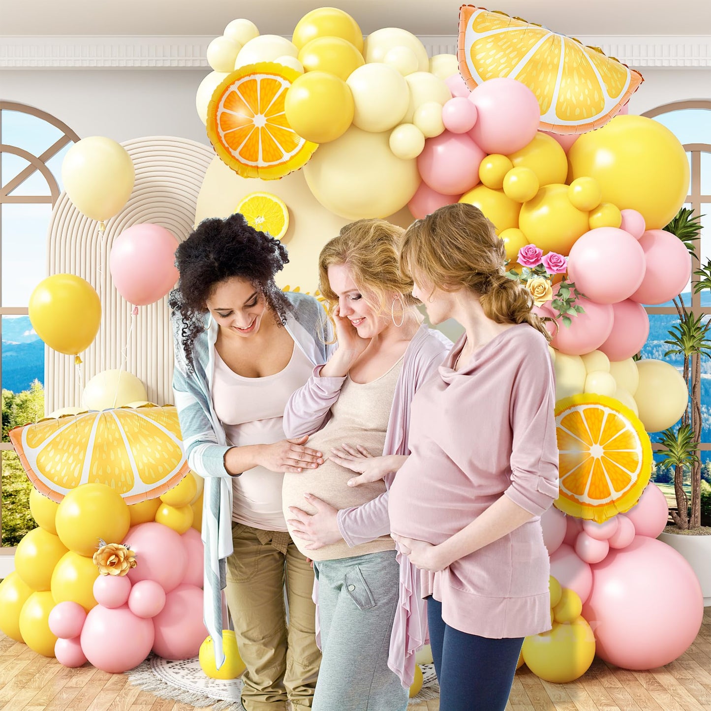 Lemon Balloon Arch Garland Kit,162pcs Pastel Yellow Pink and Yellow Balloon Arch Kit with Lemon Yellow Foil Balloons for Lemon Baby Shower,Lemonade