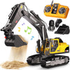 GraceDuck Remote Control Excavator Toys for Boys, 3 in 1 RC Excavator Toy with Alloy Bucket, Rock Breaker, and Grapples - Rotatable 680°, Lights
