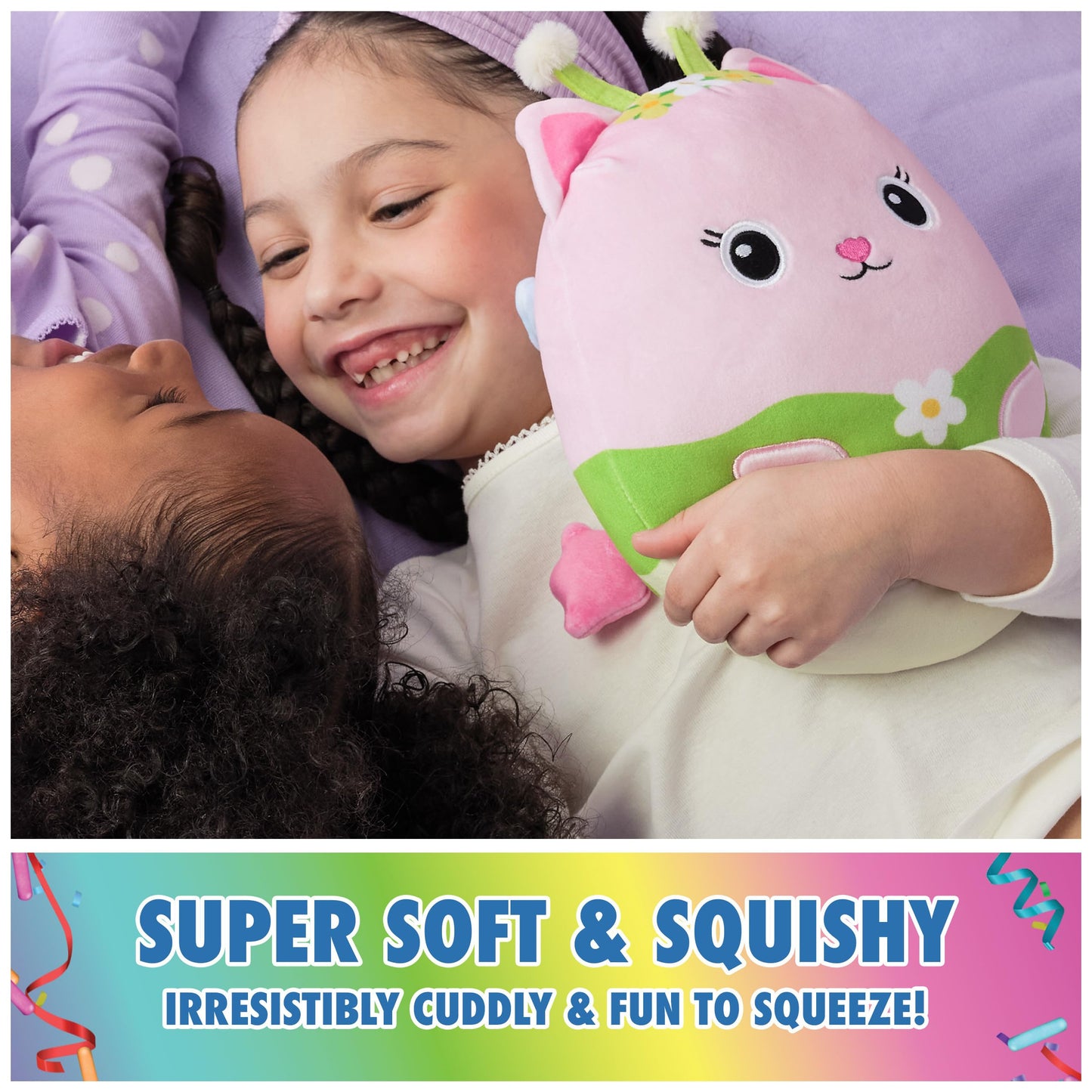 Gabby’s Dollhouse Official Kitty Fairy Squishy Plush Toy, Cat Stuffed Animal, Squishy Toys for Ages 1 & Up, Pink/Green, 8”