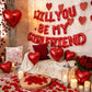 16 Inches Red 'WILL YOU BE MY GIRLFRIEND' Proposal Letter Balloons with Heart-Shaped Foil Balloons and Rose Petals for Romantic Special Night