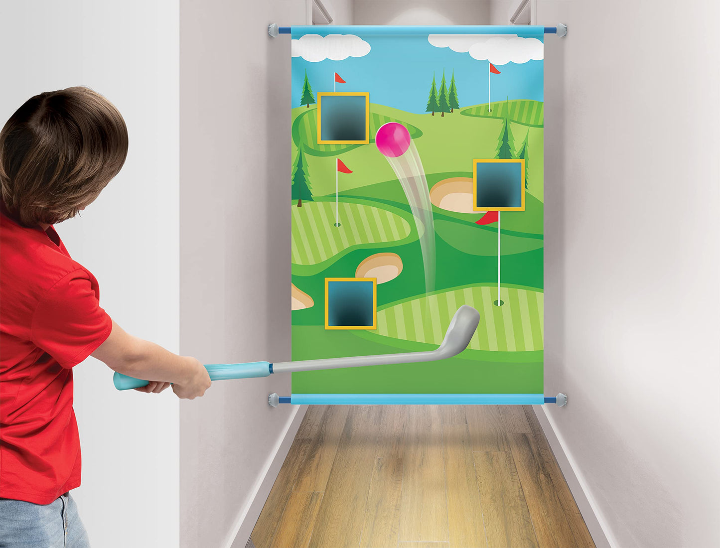 Maui Toys Golf Indoor Hallway Games! Fun 3 Hole Golf Course with 3 Golf Balls, 1 Driver & 1 Tee