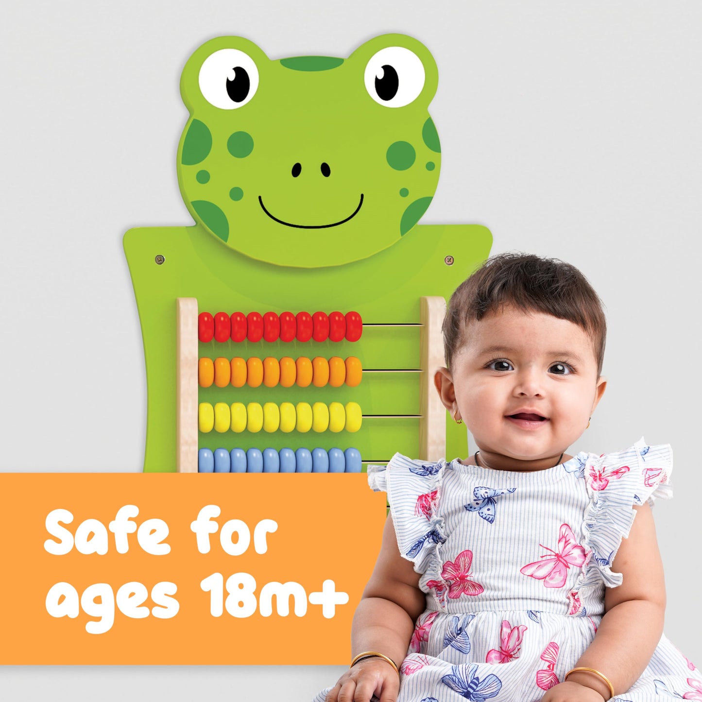 SPARK & WOW Frog Activity Wall Panel | Ages 18m+ | Montessori Sensory Wall Toy | Abacus Activity | Busy Board | Toddler Room Decor