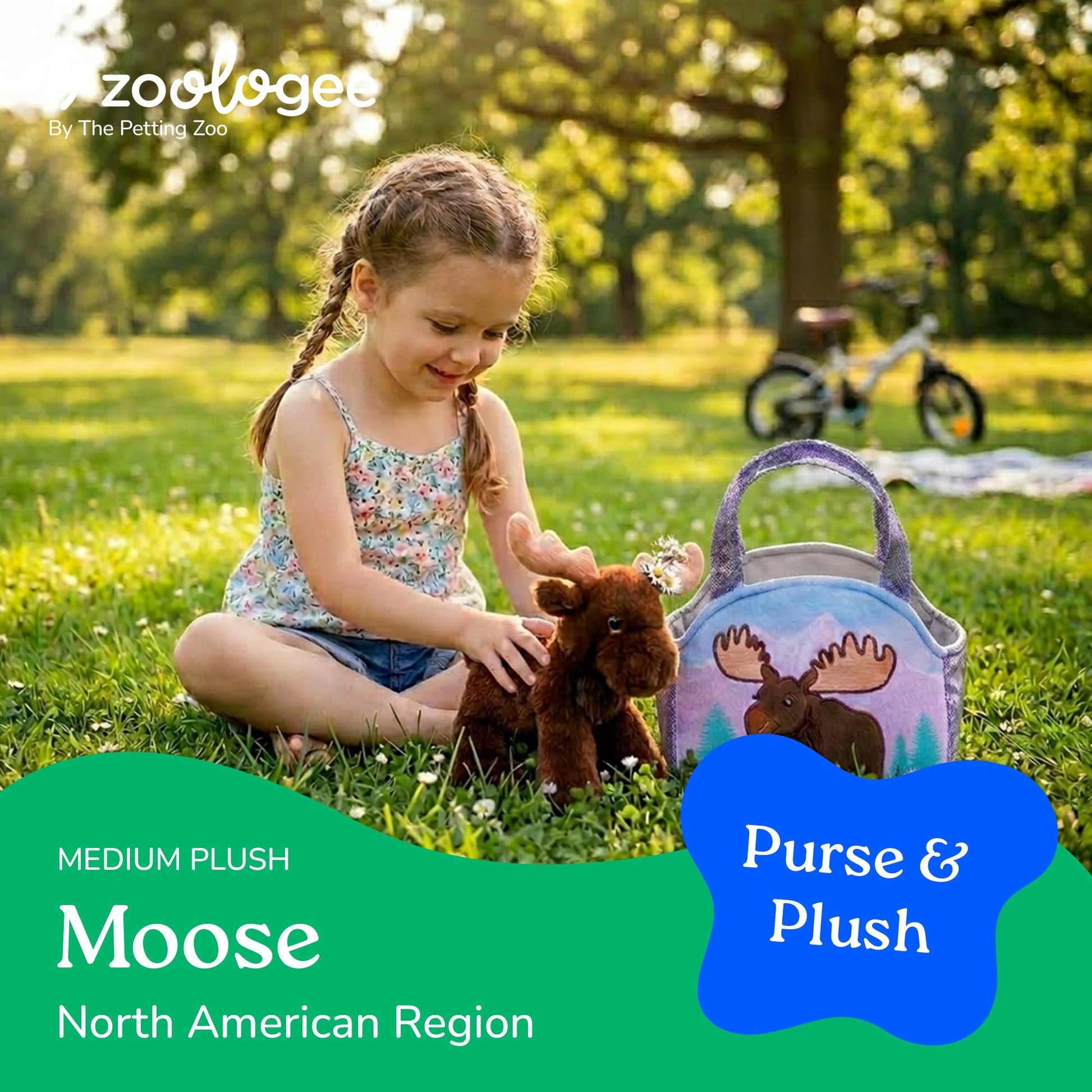 The Petting Zoo Moose Stuffed Animal Plushie and Purse Set, Gifts for Kids, Wildlife Animal Toy, Brown Moose Plush Toy and Purse Pet Carrier
