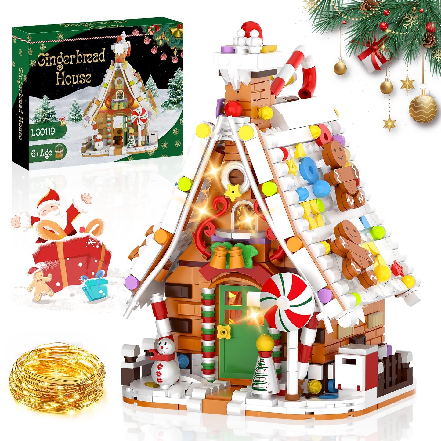 Gingerbread House Building Set with Light Kit, Large Christmas Village Gingerbread House Compatible with Christmas Sets, Inspired Stocking Stuffer or