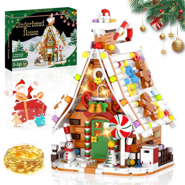 Gingerbread House Building Set with Light Kit, Large Christmas Village Gingerbread House Compatible with Christmas Sets, Inspired Stocking Stuffer or