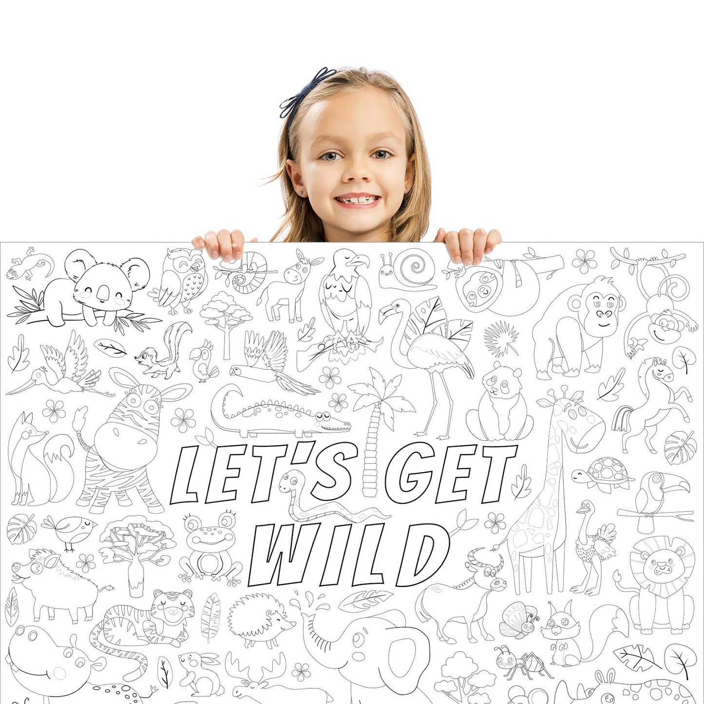 Jungle Safari Animals Giant Coloring Poster for Kids Wild Tropical Life Crafts Activity Wall Doodle Art Coloring Paper Poster Banner for Home School