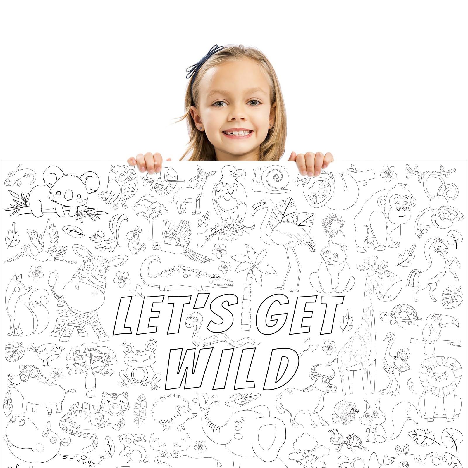 Jungle Safari Animals Giant Coloring Poster for Kids Wild Tropical Life Crafts Activity Wall Doodle Art Coloring Paper Poster Banner for Home School