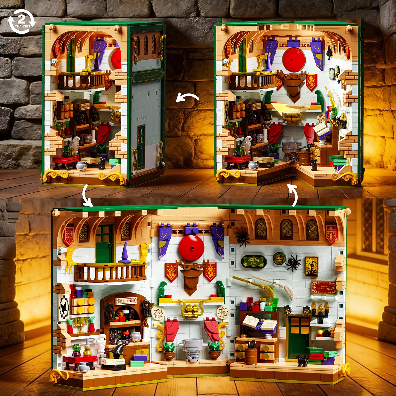 GHQYTPR Magic ACademy Book Nook Building Block Set 989 PCS Enchanted Potion Booknook Model Kit for Adults Teens Magic Spellbook Bookend Decor Display