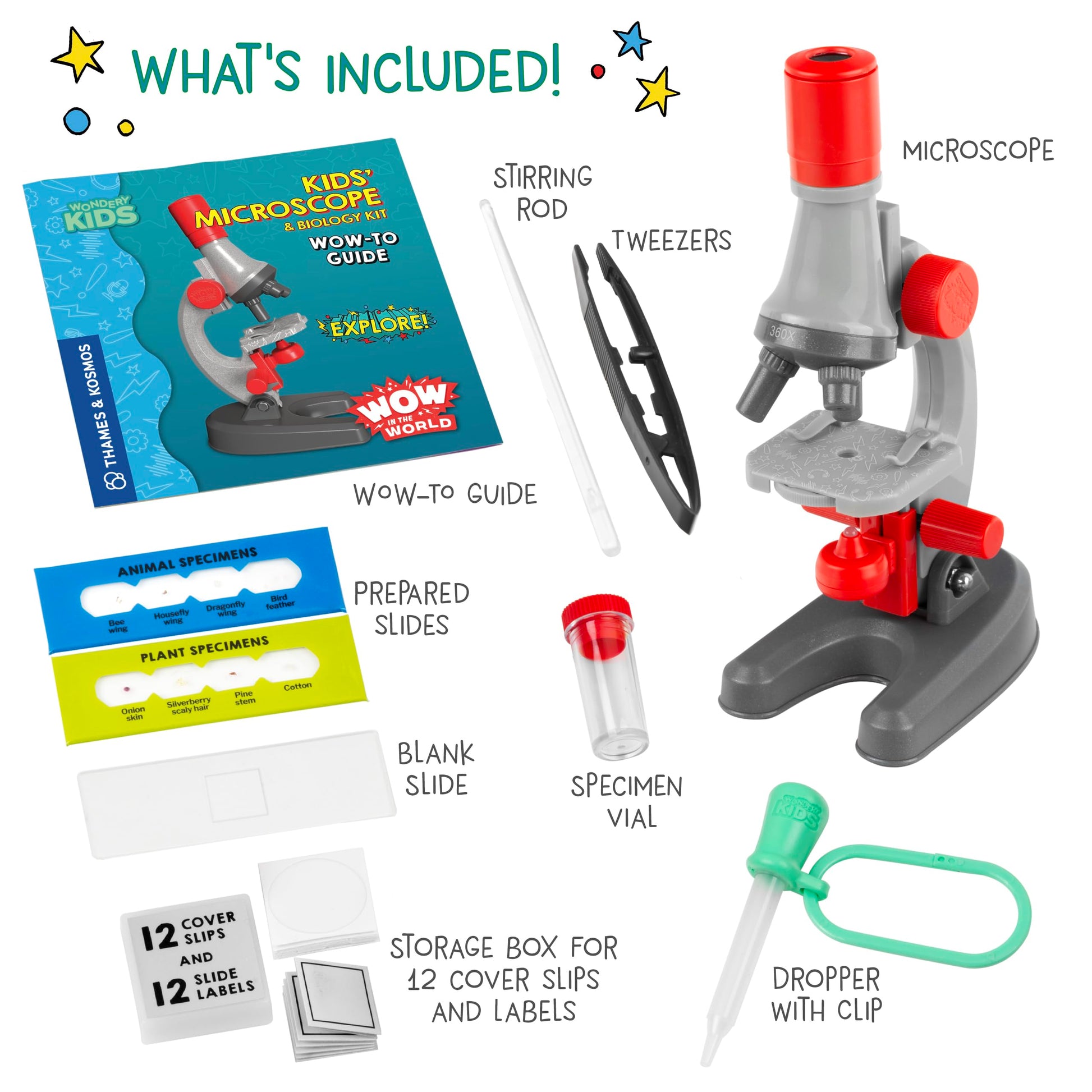 Wow in The World Kids’ Microscope & Biology Kit, Up to 720x Magnification, LED Illumination, Prepared & Blank Slides, Companion Audio Content