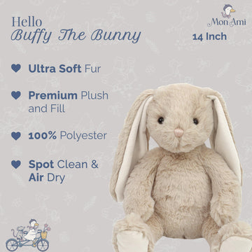 MON AMI Buffy The Bunny 14-Inch Stuffed Animal, Soft Rabbit Plush Toy