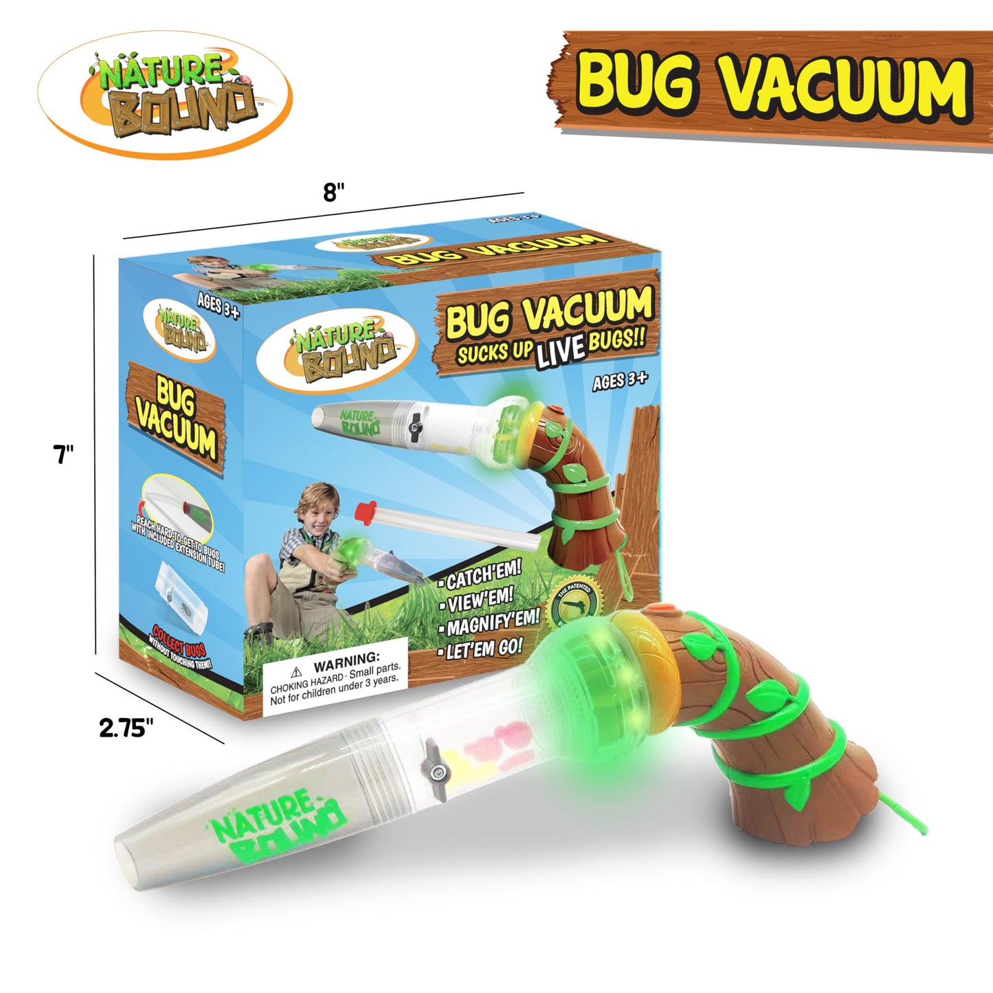 Nature Bound Bug Catcher Toy, Eco-Friendly Bug Vacuum, Catch and Release Indoor/Outdoor Play, Ages 3 to 12, Complete Kit for Kids (Upgraded Style)