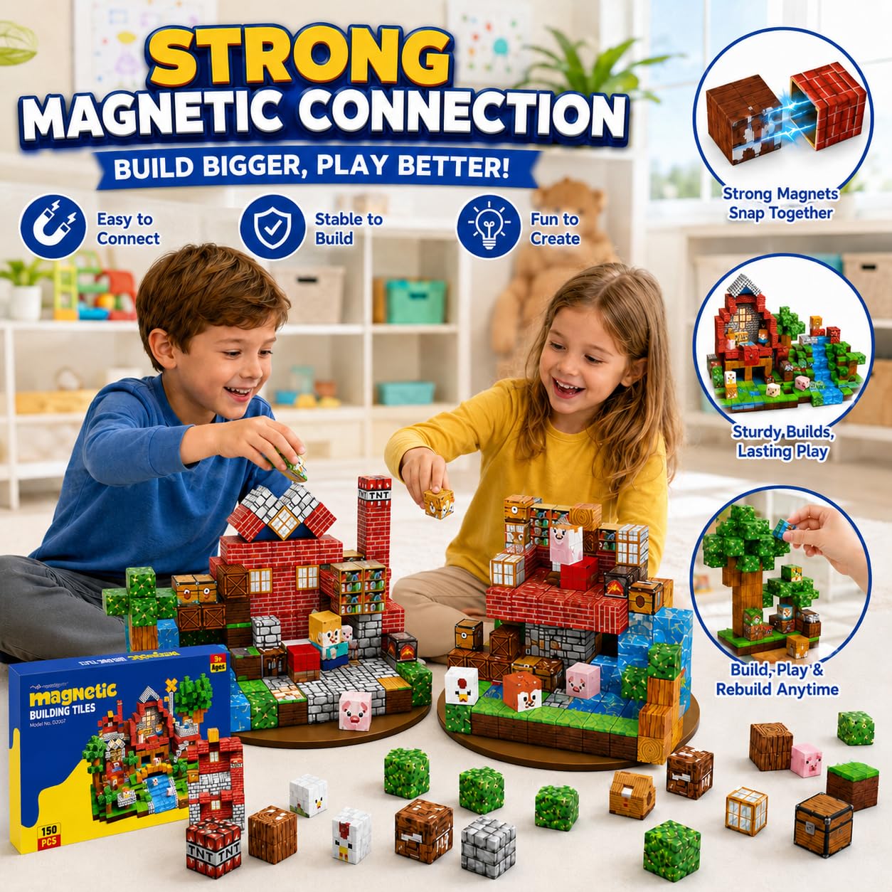 AuroraSynth 150PCS Magnetic Blocks - 0.8in Magnetic Building Blocks Cubes, Magnet Toys for Kids, Stacking Construction Magnets, School STEM Toys