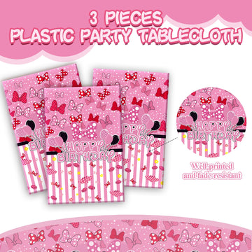UKKJOM 3 Pack Pink Mouse Birthday Decorations, Pink Mouse Party Decorations Tablecloth for Kid,Boys and Girls Happy Birthday Decor Table Cover