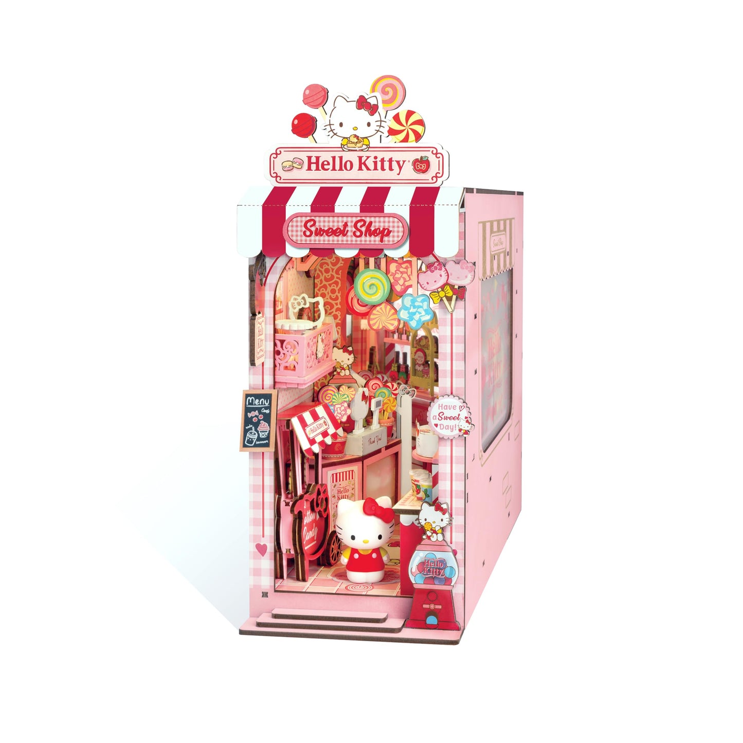 Hands Craft Hello Kitty Sweet Shop Book Nook Kit - Official Sanrio DIY Miniature Shelf Insert with Touch LED - 149-Piece 3D Puzzle for Adults & Teens