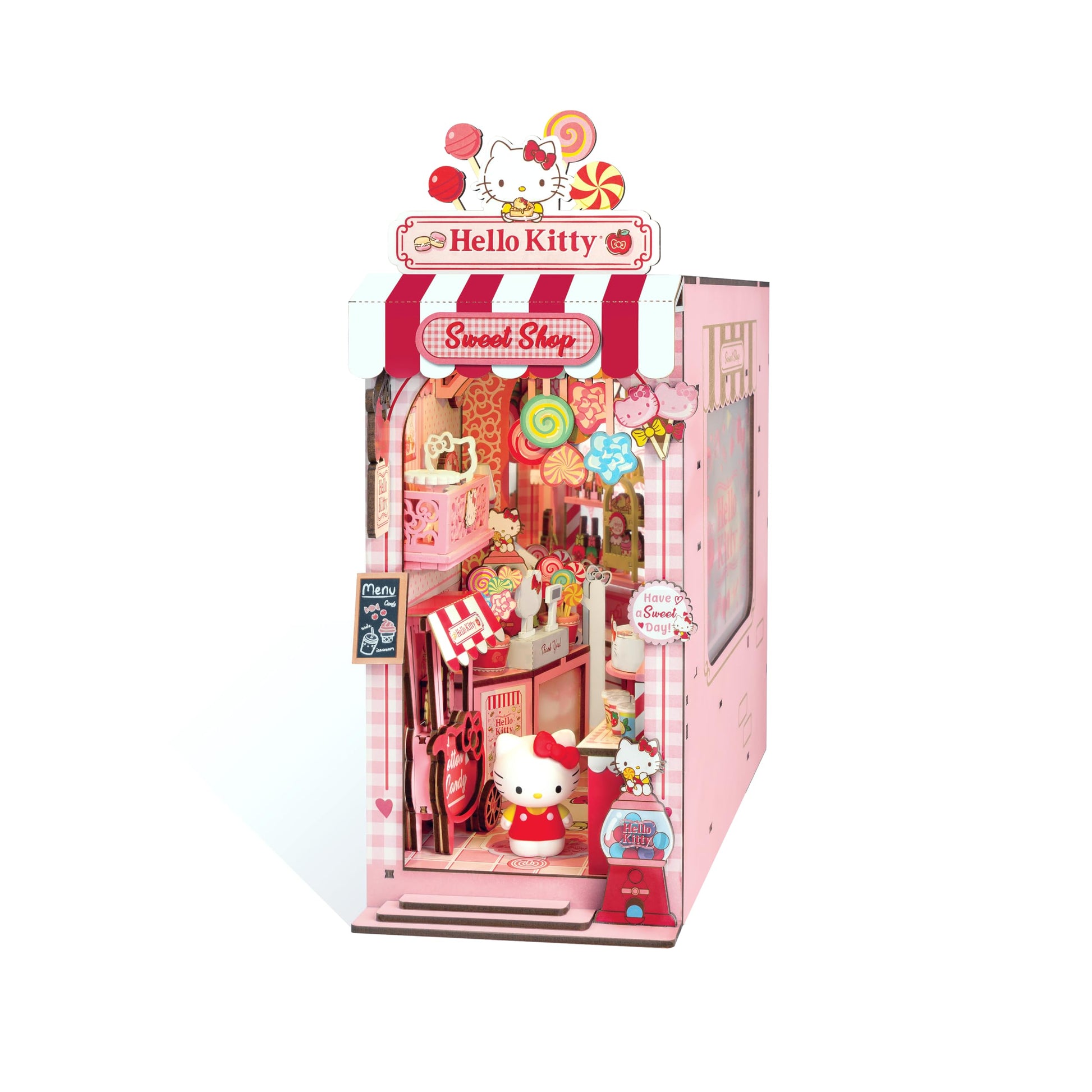Hands Craft Hello Kitty Sweet Shop Book Nook Kit - Official Sanrio DIY Miniature Shelf Insert with Touch LED - 149-Piece 3D Puzzle for Adults & Teens