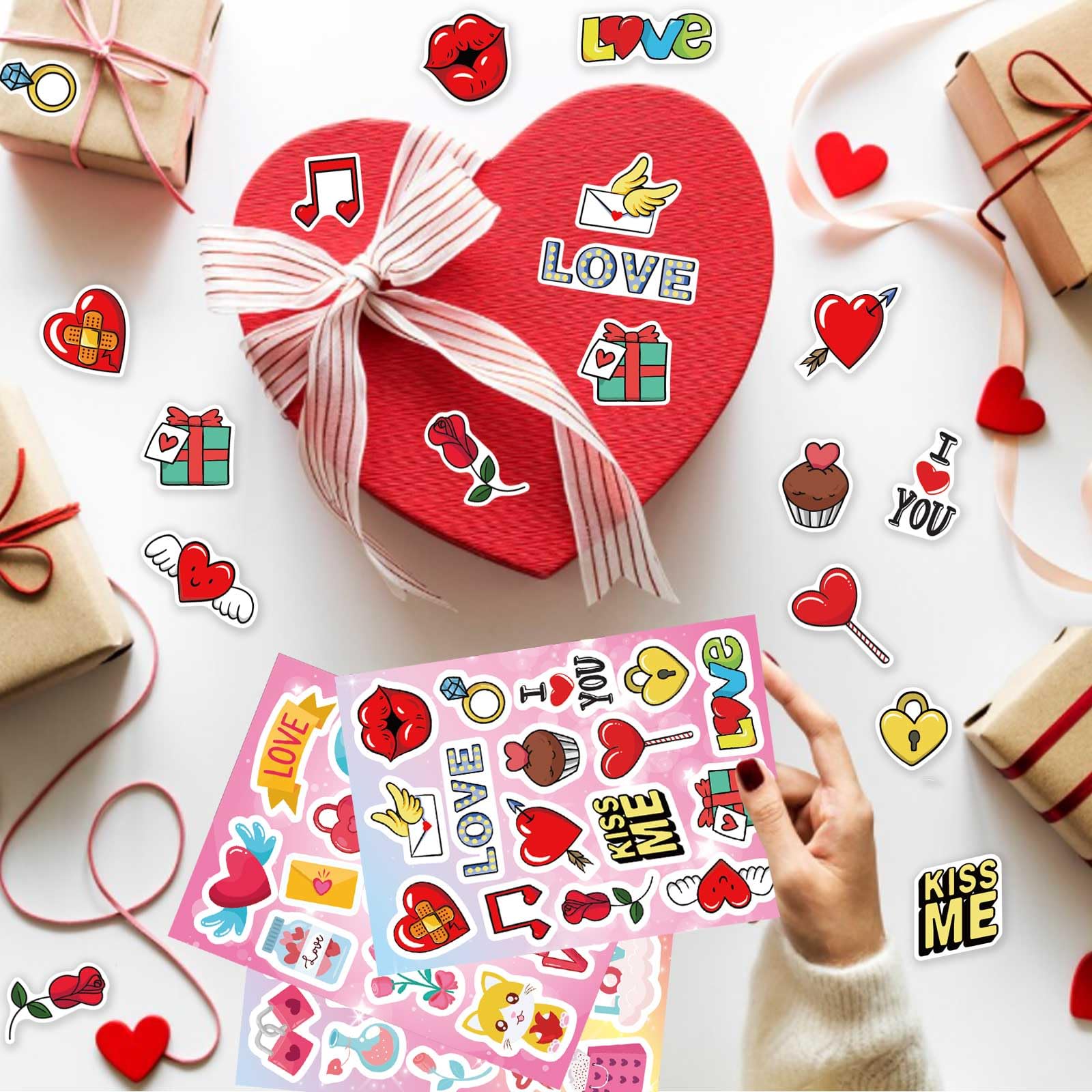 Aaon Heart Stickers(279pcs), Valentine's Day Stickers, Kids & Adults, Red Heart Shaped, Vinyl, Indoor Use