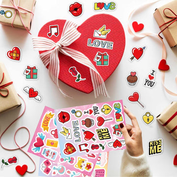 Aaon Heart Stickers(279pcs), Valentine's Day Stickers, Kids & Adults, Red Heart Shaped, Vinyl, Indoor Use