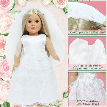 18 Inch Doll Clothes Accessories Wedding Set, Bride Wedding Dress and Groom Suit Outfit, Veil, Bow Tie for American 18 Inch Doll Girl Boy Ball Party