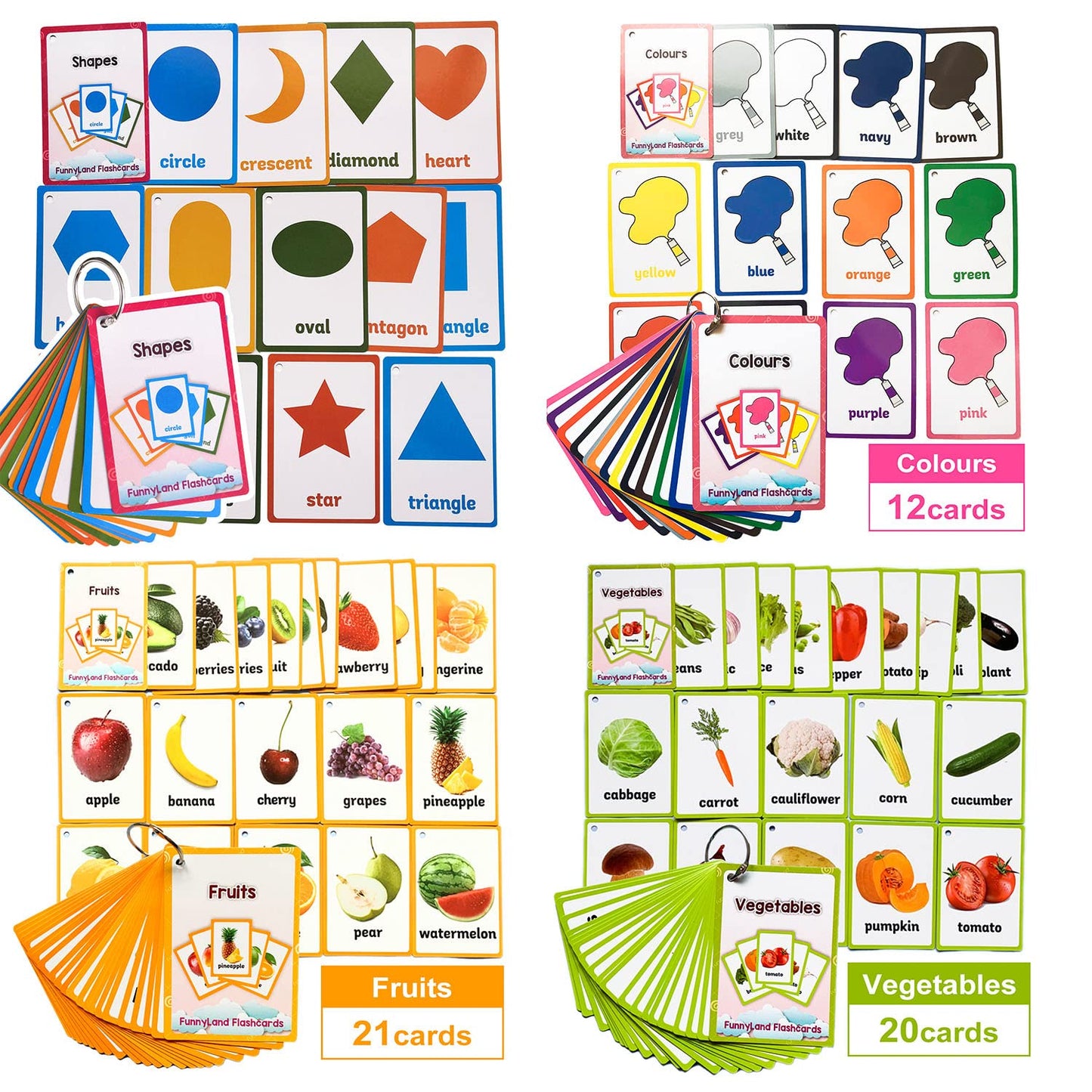 Zwttey Colors/Shapes/Fruits/Vegetable English Flash Cards Pocket Card Learning Baby Toys for Children Pre-Kindergarten Kids Gifts