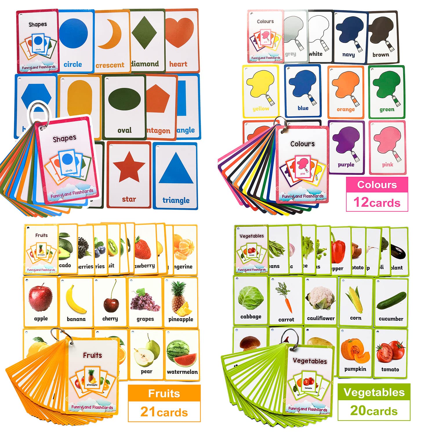 Zwttey Colors/Shapes/Fruits/Vegetable English Flash Cards Pocket Card Learning Baby Toys for Children Pre-Kindergarten Kids Gifts