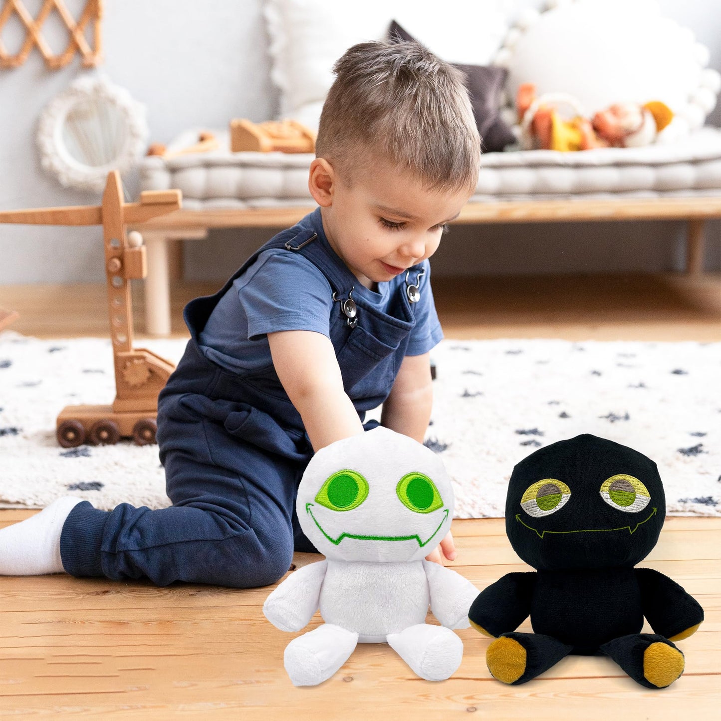 Adenzai Slap bob Battle Plush (Black - White) Cute Halloween Plush Toy - Soft Stuffed Animal Plushie, Gift for Kids & Adults, Perfect for Birthday