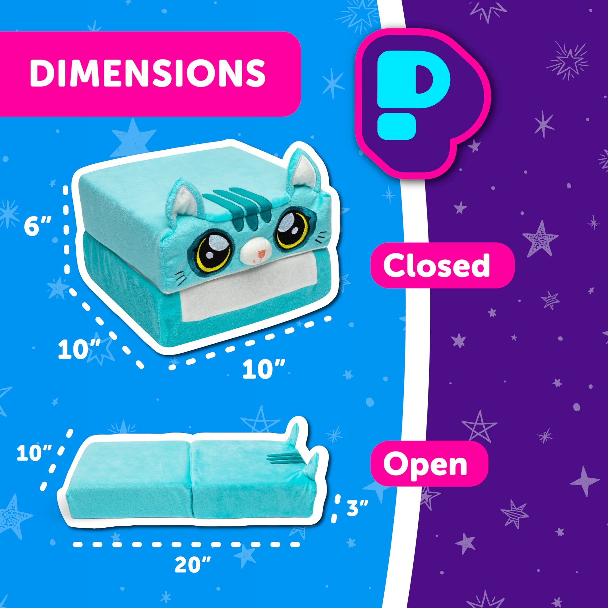 Pillow Cube Kid Cube - Toddler Pillow, Animal Pillows for Kids, Plush Pillows for Sleeping, Plushies, Memory Foam - Callie, Cat Pillow