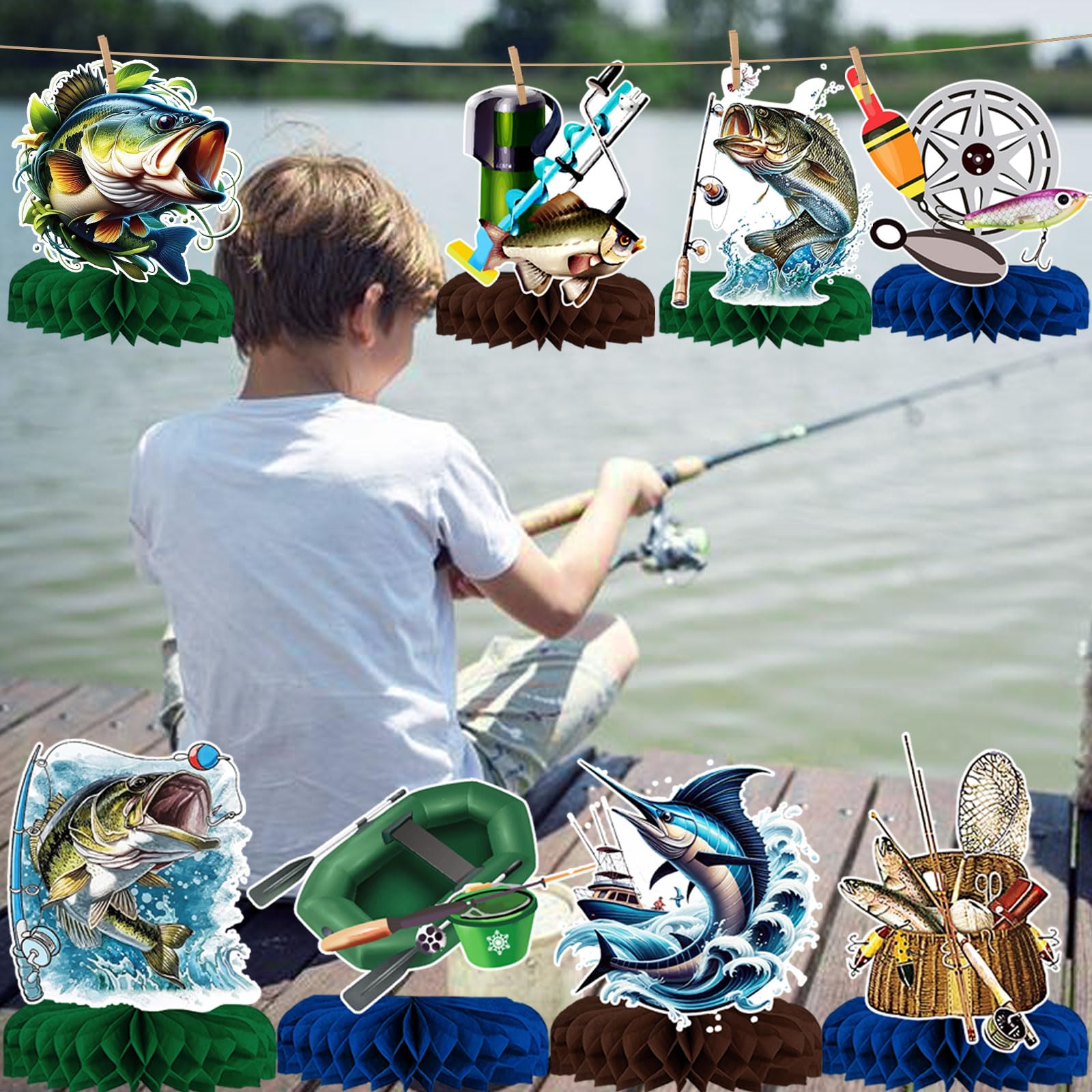 12Pcs Fishing Centerpieces, Fishing Table Decorations, Fishing Birthday Party Decorations, Gone Fishing Party Decorations, Fish Party Decorations