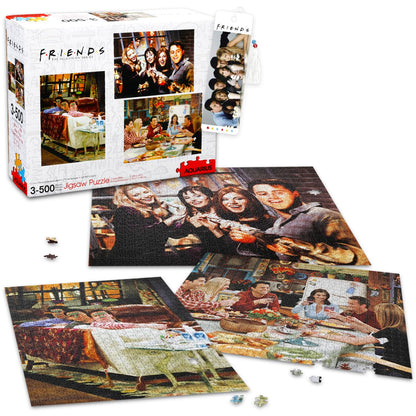 Friends TV Show Jigsaw Puzzle Activity Set for Teens, Adults - 3 Pack 500 Piece Jigsaw Plus Bookmark, More | Friends Merchandise & Collectibles