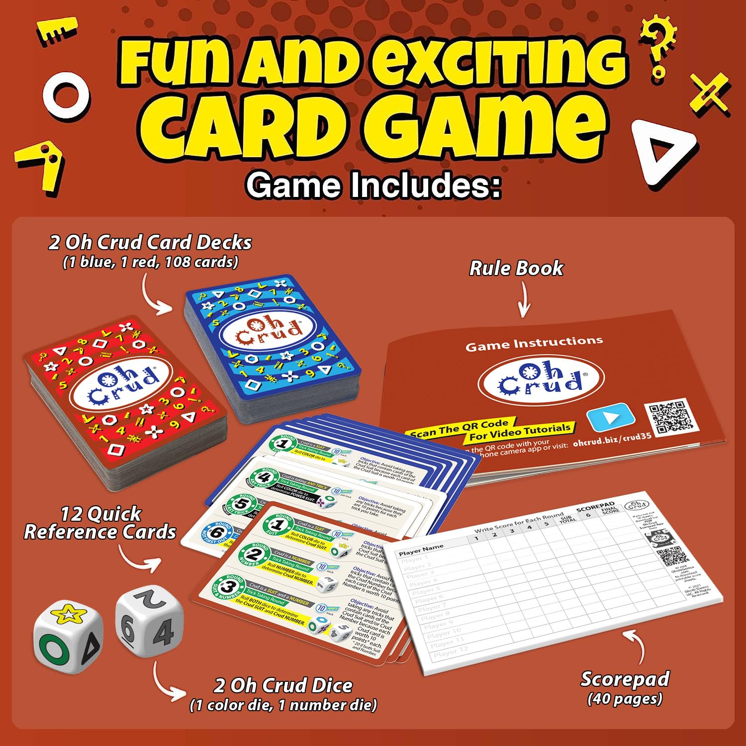 Oh Crud Deluxe Edition: A Trick-Taking Card & Dice Game for Adults & Families, Strategy Card Game for Family Game Night Fun, Easy-to-Learn & Portable