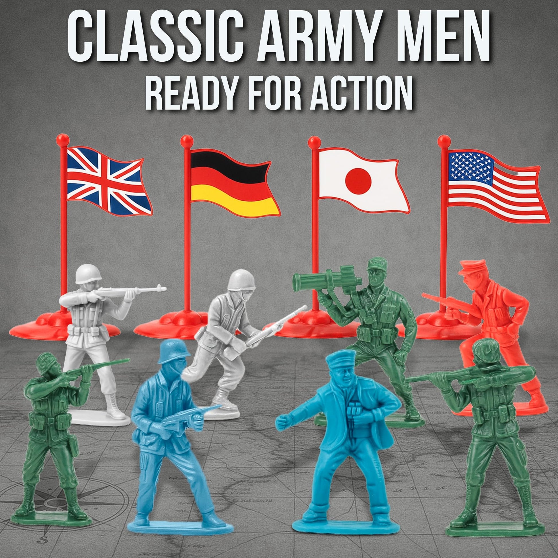 Liberty Imports Army Men Toy Soldiers Playset Bucket - WWII Action Figures with Military Vehicles, Accessories & Flags - Kids Imaginative Battle Toy