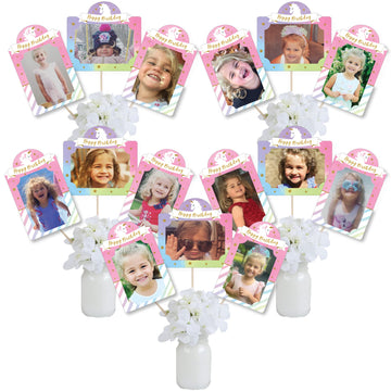 Big Dot of Happiness Rainbow Unicorn - Magical Unicorn Birthday Party Picture Centerpiece Sticks - Photo Table Toppers - 15 Pieces