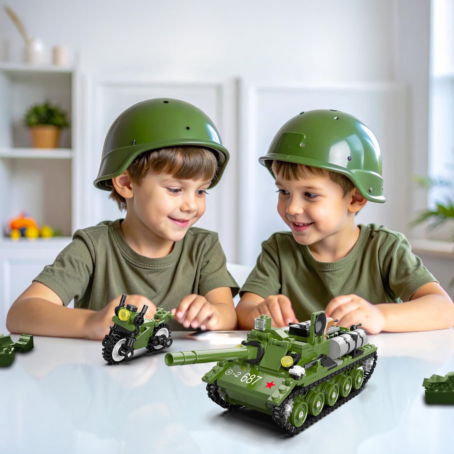 PicassoTiles Army Tank And Military Motorcycle 349pc Bricks Blocks Building Set STEM Learning Tactical Vehicle Toy Compatible With Major Interlocking