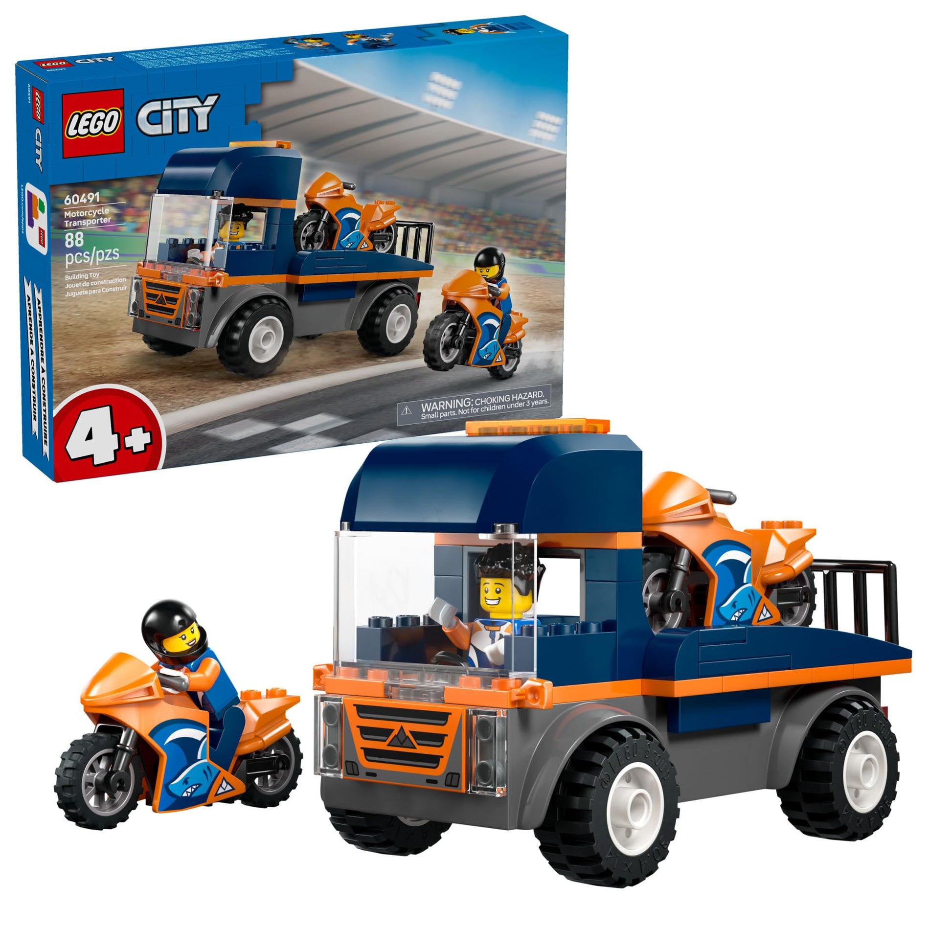LEGO City Motorcycle Transporter Building Toy for Boys & Girls - Pretend Play Set for Preschool Kids, Ages 4+ - Flatbed Truck Toy W/2 Toy Motorcycles
