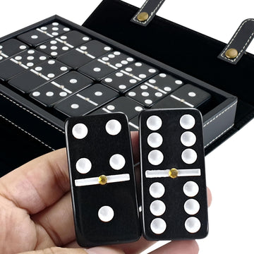 Bucher&Rossini Dominoes Set Double 6 - Classic Black Domino's Game Set for Adults and Kids Idea Gift Present for Domino Players or Family Game Night