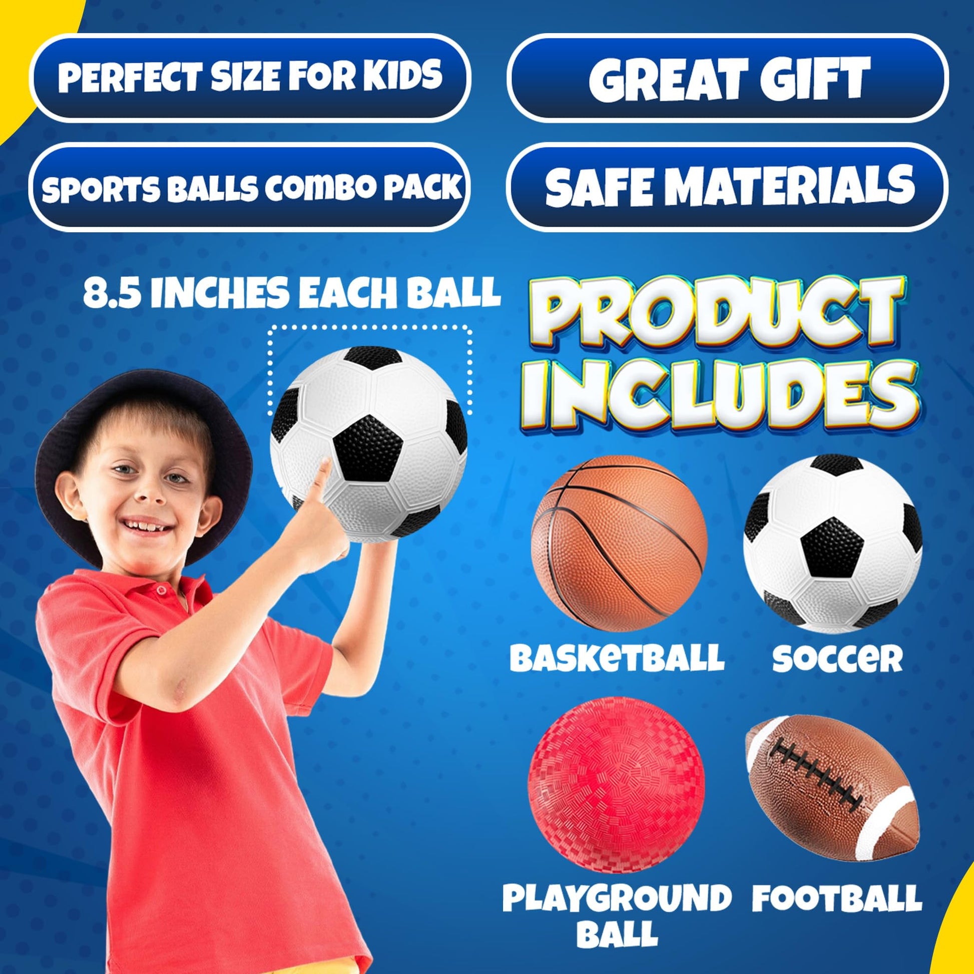 PlayBolt Sports Balls for Kids & Toddlers Toys - (Pack of 4) 5-inch