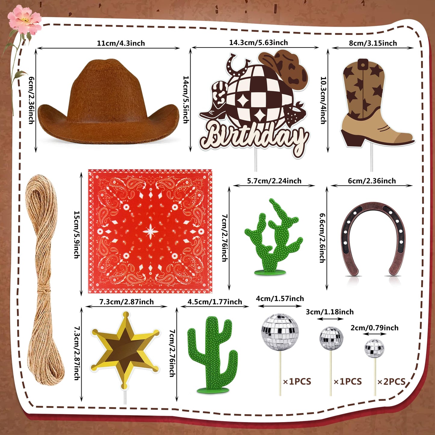 Cowboy Birthday Cake Topper Cowboy Cowgirl Hat Scarf Western Rodeo Theme Decoration for Birthday Baby Shower Western Theme Party Favors Supplies