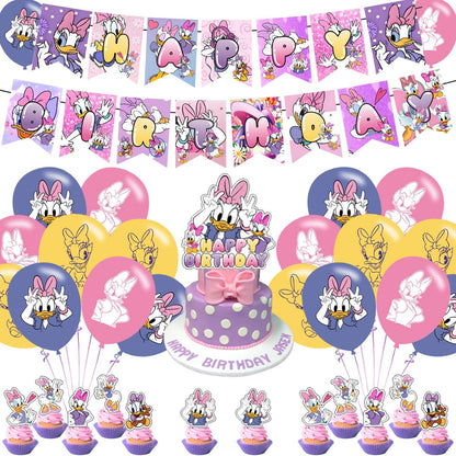 Daisy Duck Party Decoration Set - Movie Theme Banner, Cake Topper, Latex Balloons for Fan's Birthday Supplies