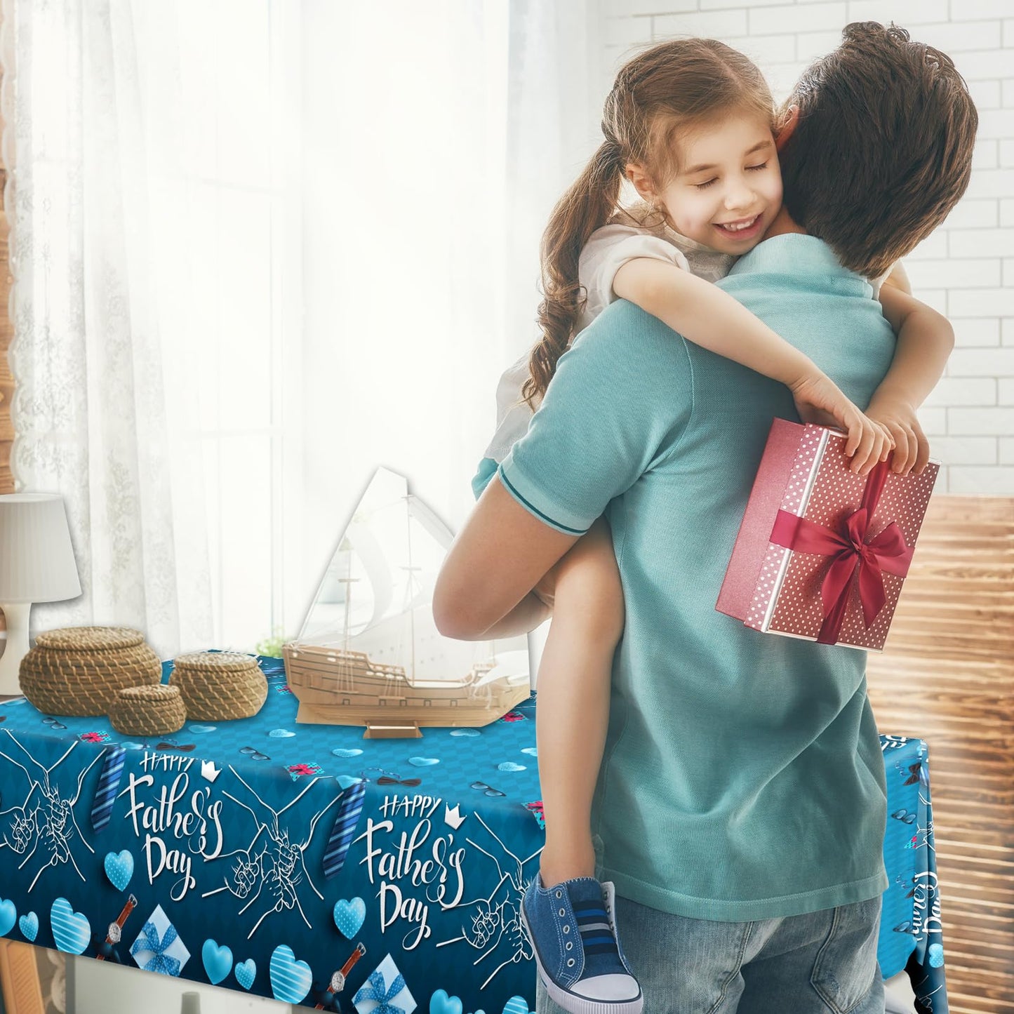 Lenyunge Father's Day Tablecloth,Happy Fathers Day Decoration 3PCS Waterproof Fathers Day Table Covers for Best Dad Decor