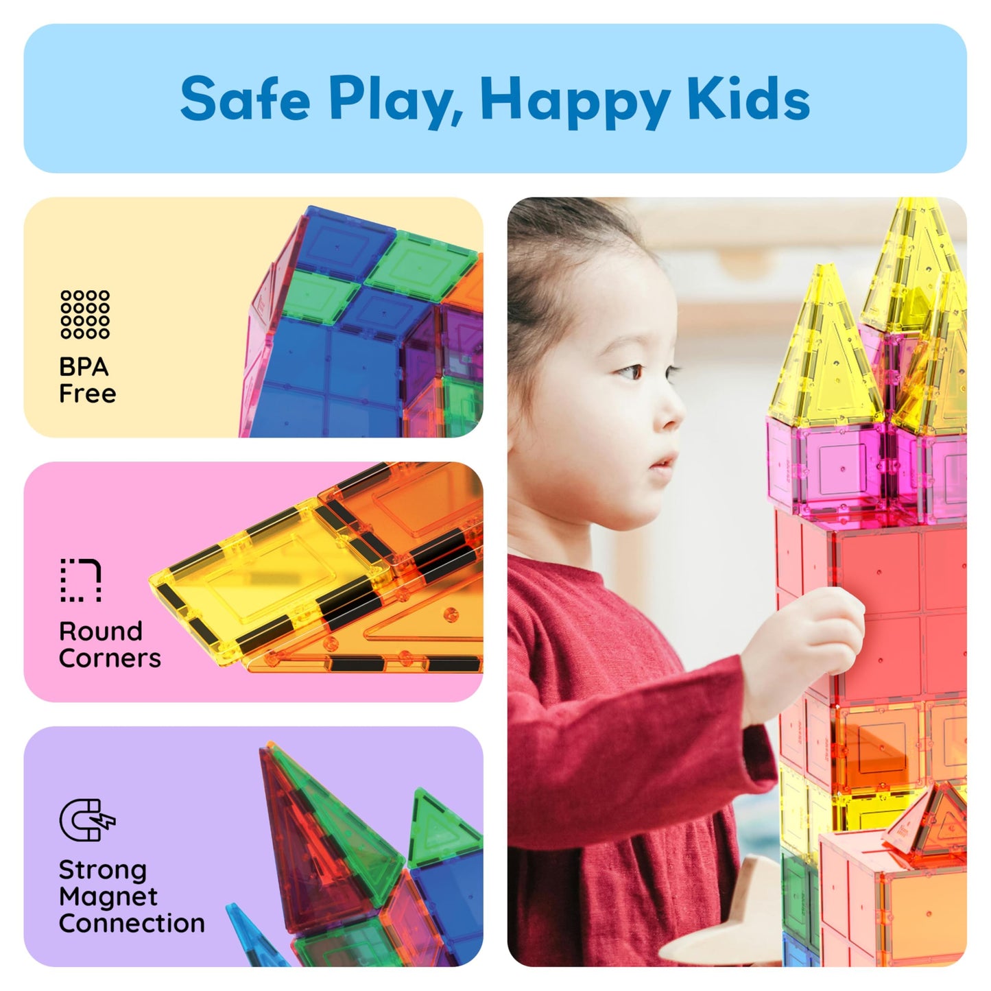 PicassoTiles 60 Piece Set 60pcs Magnet Building Tiles Clear Magnetic 3D Blocks Construction Playboards - Creativity Beyond Imagination, Inspirational