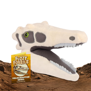 GIANT MICROBES Fuzzy Fossils Velociraptor Plush, Dinosaur Stuffed Animal, Stuffed Dinosaur Plush, Velociraptor Toy, Dinosaur Toy, Dinosaur Skull