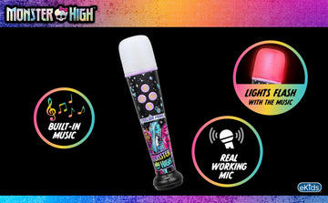 eKids Monster High Karaoke Microphone for Kids, Bluetooth Microphone Includes Built-in Music and Light Show, Designed for Fans of Monster High Toys