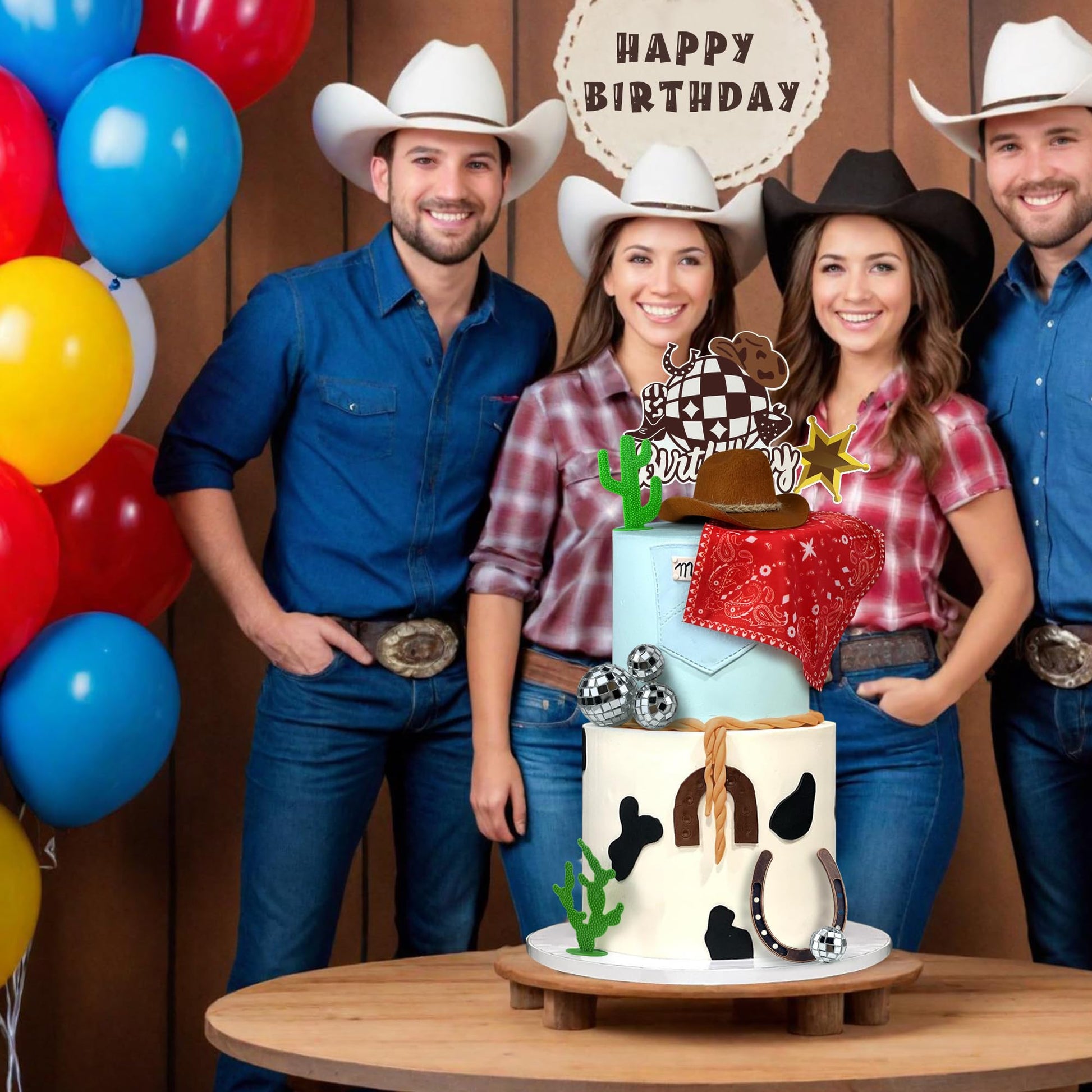 Cowboy Birthday Cake Topper Cowboy Cowgirl Hat Scarf Western Rodeo Theme Decoration for Birthday Baby Shower Western Theme Party Favors Supplies