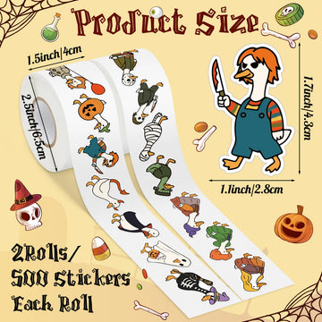 DSjuedui Spooky Goose Stickers Roll - 1000Pcs Funny Cartoon Ghost Pumpkin Goose Waterproof Decoration Decals Gifts for Halloween Christmas
